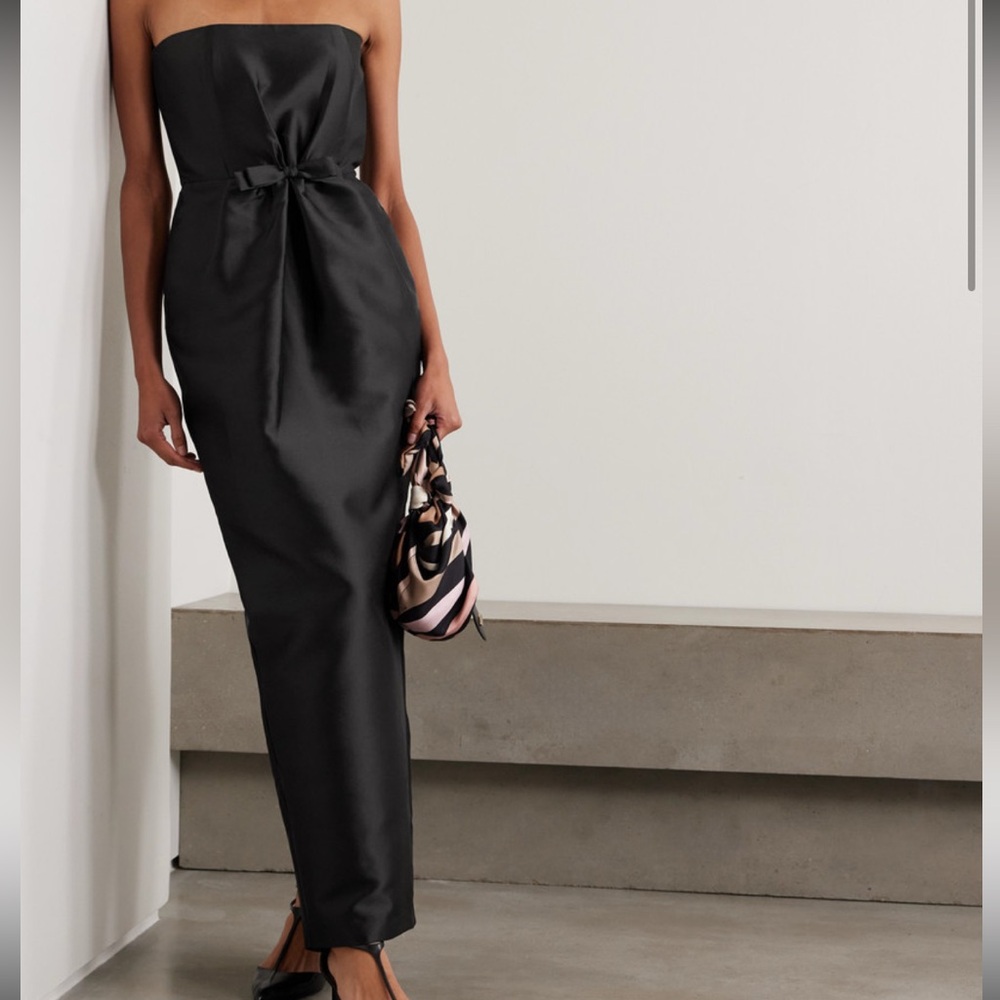 Strapless Black Satin Straight-Leg Evening Pant